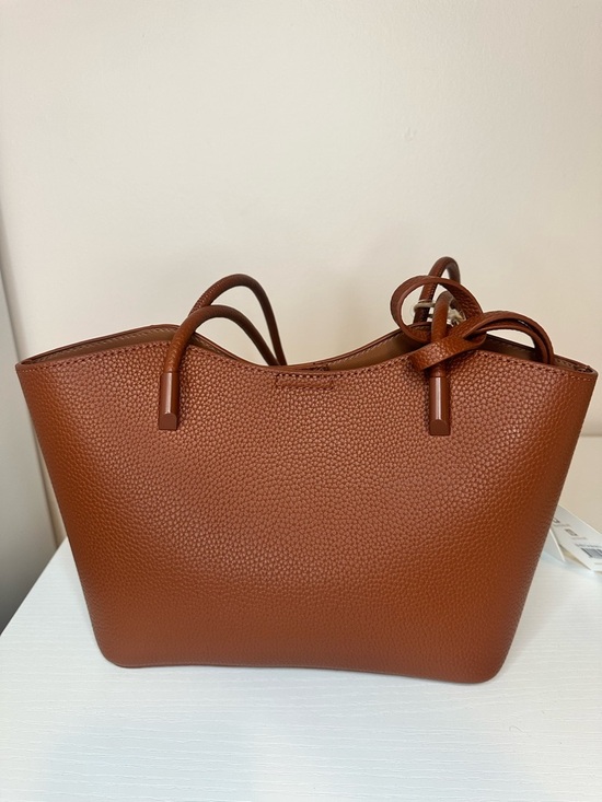 Antik Kraft Handbags - Antik Kraft Brown Faux Leather Tote Bag w/ Makeup Pouch NWT Minimal Chic